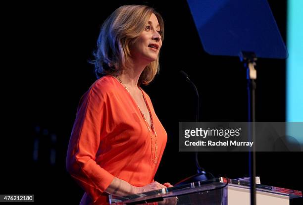 Actress Sharon Lawrence speaks onstage during the Global Green USA 19th Annual Millennium Awards on June 6, 2015 in Century City, California.