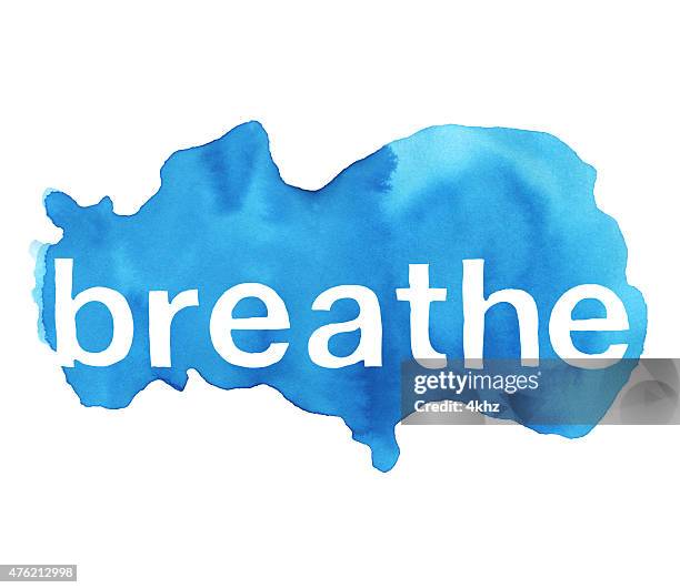 ilustraciones, imágenes clip art, dibujos animados e iconos de stock de respire palabra nube de acuarela de fondo de textura azul - breathing exercise