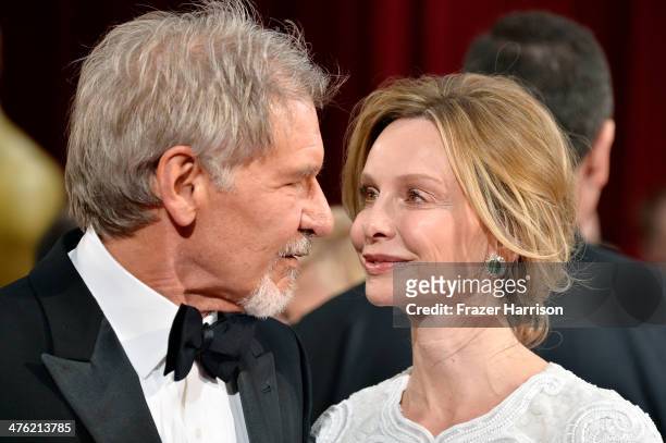 Actors Harrison Ford and Calista Flockhart attend the Oscars held at Hollywood & Highland Center on March 2, 2014 in Hollywood, California.