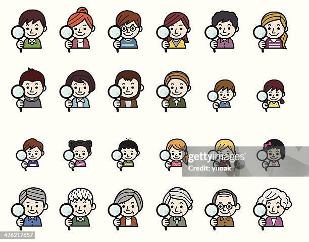 people icons - magnifying glass - grandmother portrait stock illustrations