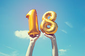 Gold number 18 balloon