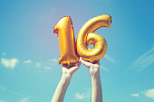 Gold number 16 balloon