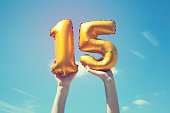 Gold number 15 balloon