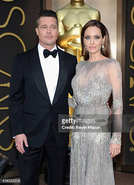 Actor/producer Brad Pitt and actress Angelina Jolie attend the Oscars held at Hollywood & Highland Center on March 2, 2014 in Hollywood, California.