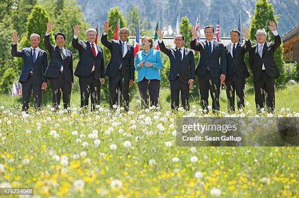President of the European Council Donald Tusk, Japanese Prime Minister Shinzo Abe, Canada's Prime Minister Stephen Harper, U.S. President Barack...
