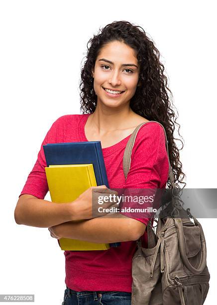 nahaufnahme der weibliche college-student - book white background stock-fotos und bilder