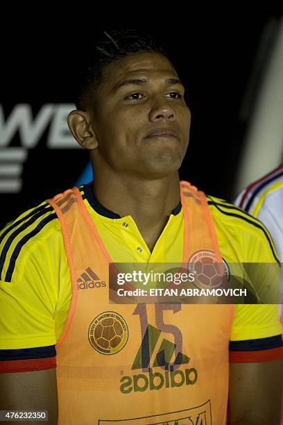 Colombian footballer Alexander Mejia poses before a friendly football match against Costa Rica in preparation for the Copa America 2015, at the Diego...