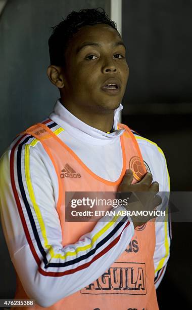 Colombian footballer Luis Ferando Muriel poses before a friendly football match against Costa Rica in preparation for the Copa America 2015, at the...