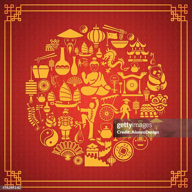 chinese collage - gong stock illustrations