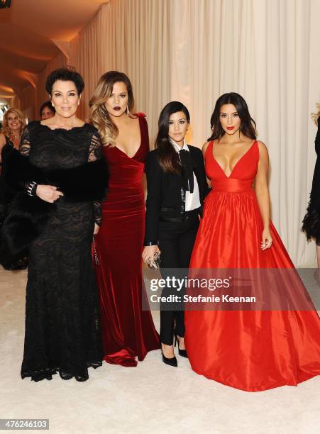 Kris Jenner, Khloe Kardashian, Kourtney Kardashian and Kim Kardashian attend the 22nd Annual Elton John AIDS Foundation Academy Awards viewing party...