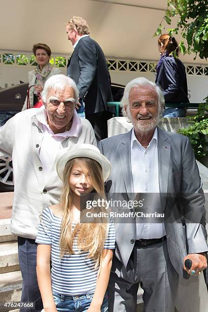 Actors Charles Gerard , Jean-Paul Belmondo and his daughter Stella Belmondo attend the Men Final of 2015 Roland Garros French Tennis Open - Day...