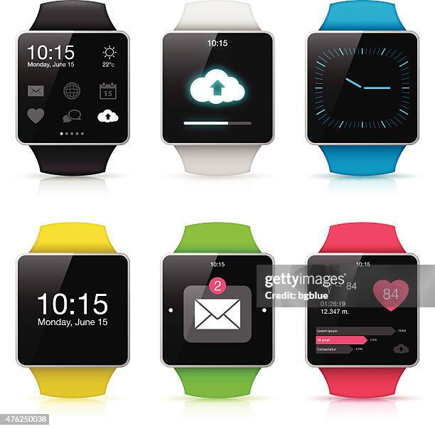 illustrazioni stock, clip art, cartoni animati e icone di tendenza di smartwatch visualizzare le icone delle app - orologio da tasca