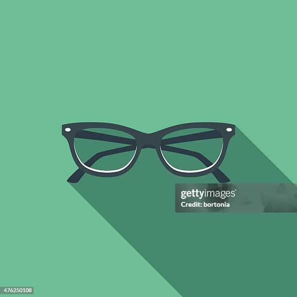 flat design cats eye glasses icon with long shadow - round eyeglasses clip art stock illustrations