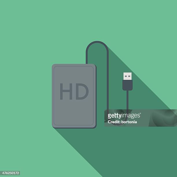 illustrazioni stock, clip art, cartoni animati e icone di tendenza di unità disco fisso esterna design piatto icona con lunga ombra - hard drive