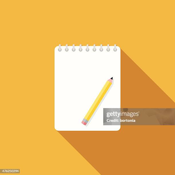 ilustraciones, imágenes clip art, dibujos animados e iconos de stock de icono de diseño plano con larga sombra sketchbook - cuaderno