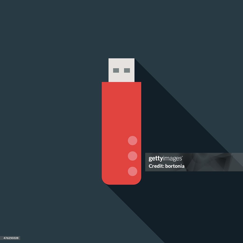 Flat Design USB Flash Drive Icon With Long Shadow