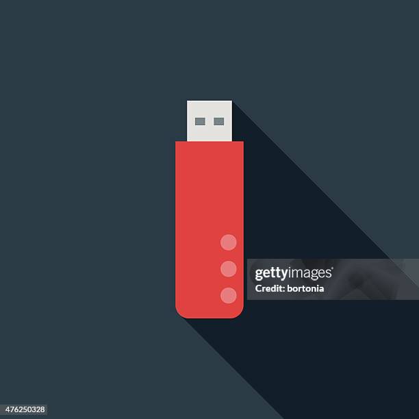 flat design usb flash drive icon with long shadow - usb cord 幅插畫檔、美工圖案、卡通及圖標