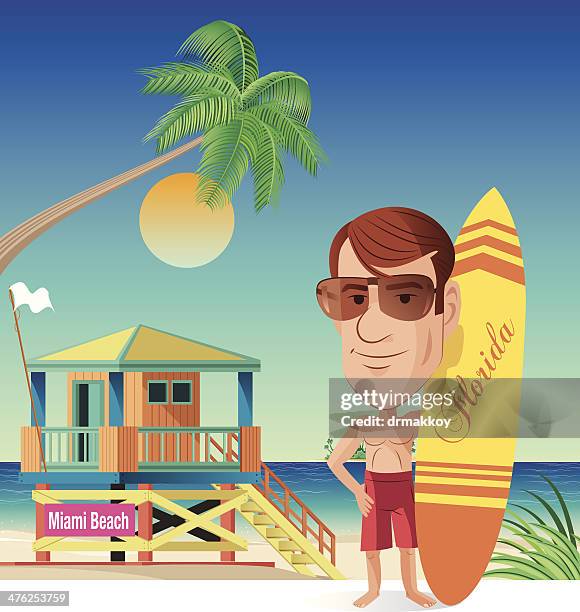 miami beach - lifeguard hut stock illustrations