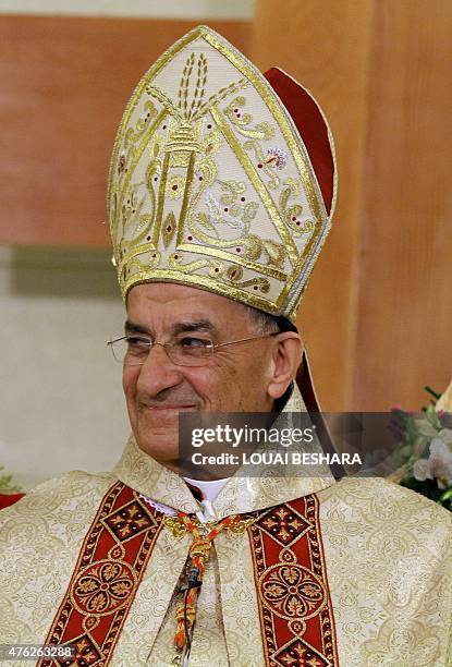 Lebanon's Cardinal Mar Bechara Boutros al-Rahi , the 77th Maronite Patriarch of Antioch and the Whole Levant, looks on during a Sunday mass at a...