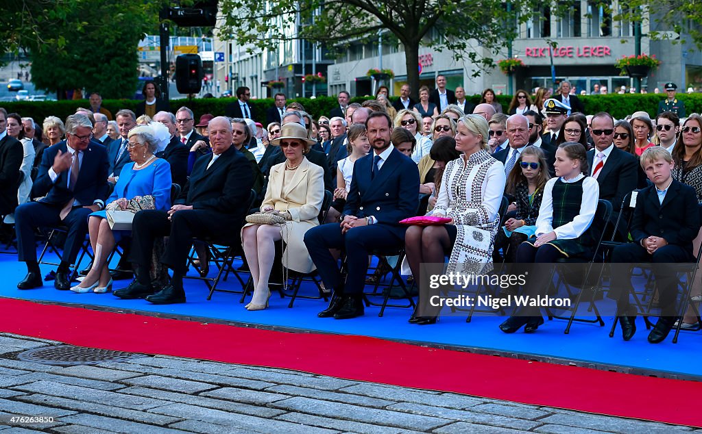 Norwegian Royal Family Attends The Unveiling Of A Statue Of King Olav V in Oslo