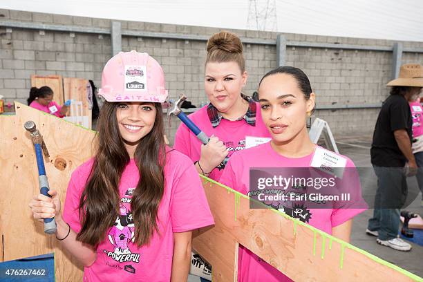 Actresses Caitlin Carver, Ashley Fink and Cleopatra Coleman lend a helping hand to the Los Angeles 'Power Women Habitat For Humanity' on June 6, 2015...