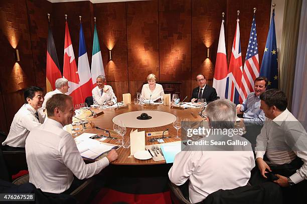 Japanese Prime Minister Shinzo Abe, Canadian Prime Minister Stephen Harper, U.S. President Barack Obama, German Chancellor Angela Merkel, French...