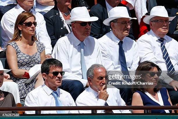 French Prime Minister Manuel Valls, President of French Tennis Federation Jean Gachassin, Mayor of Paris Anne Hidalgo, Miss valls, Violonist Anne...