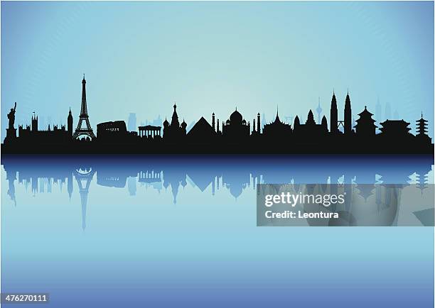 illustrazioni stock, clip art, cartoni animati e icone di tendenza di dettagliata di mondo monumenti skyline (ogni edificio è mobili e completa) - skyline roma