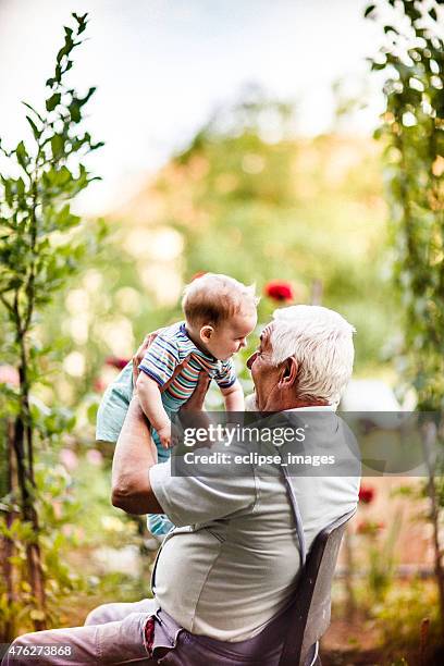 grandfather and grandson - carrying-a-person-on-shoulders stock pictures, royalty-free photos & images