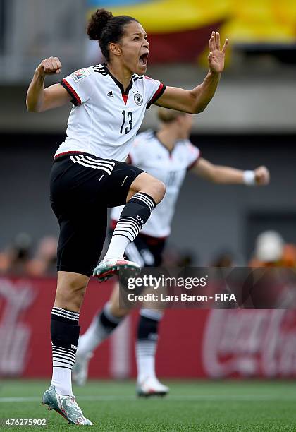 Celia Sasic of Germany celebrates after scoring her teams first goal during the FIFA Women's World Cup 2015 Group B match between Germany and Cote...