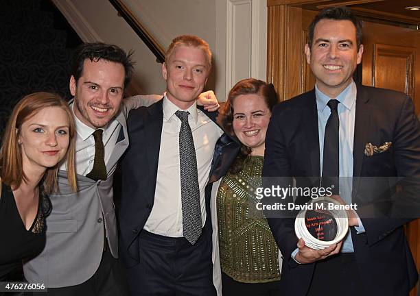 Faye Marsay, Andrew Scott, Freddie Fox, Jessica Gunning and writer Stephen Beresford, accept the Film award for "Pride" at the South Bank Sky Arts...