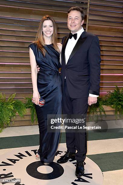 Actress Talulah Riley and CEO of Tesla Motors Elon Musk attend the 2014 Vanity Fair Oscar Party hosted by Graydon Carter on March 2, 2014 in West...