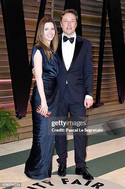 Actress Talulah Riley and CEO of Tesla Motors Elon Musk attend the 2014 Vanity Fair Oscar Party hosted by Graydon Carter on March 2, 2014 in West...