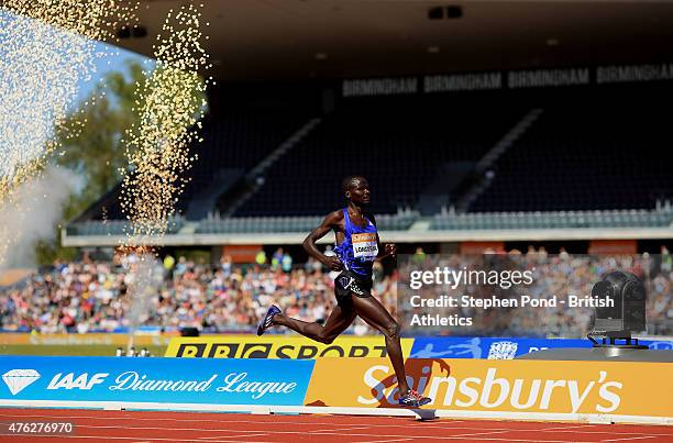 Thomas Pkemei Longosiwa of Kenya wins the mens 5000m during the Sainsbury's Birmingham Grand Prix Diamond League event at Alexander Stadium on June...