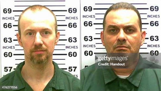 In this handout from New York State Police, convicted murderers David Sweat and Richard Matt are shown i n this composite image. Matt and Sweat...