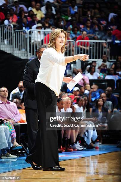 Head coach Anne Donovan of the Connecticut Sun looks on during the game against the Atlanta Dream on June 7, 2015 at Philips Arena in Atlanta,...