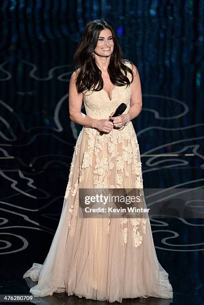 Actress/singer Idina Menzel performs onstage during the Oscars at the Dolby Theatre on March 2, 2014 in Hollywood, California.