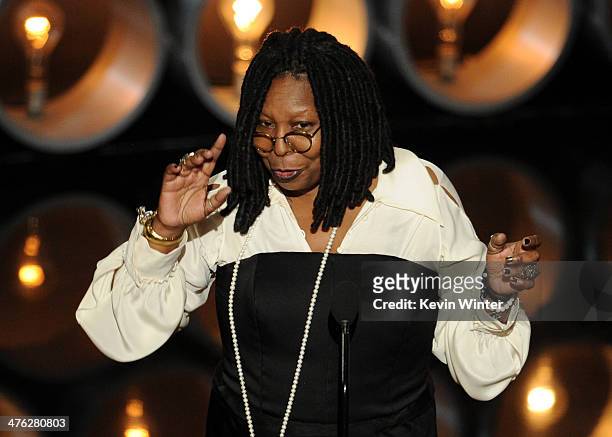 Personality/actress Whoopi Goldberg speaks onstage during the Oscars at the Dolby Theatre on March 2, 2014 in Hollywood, California.