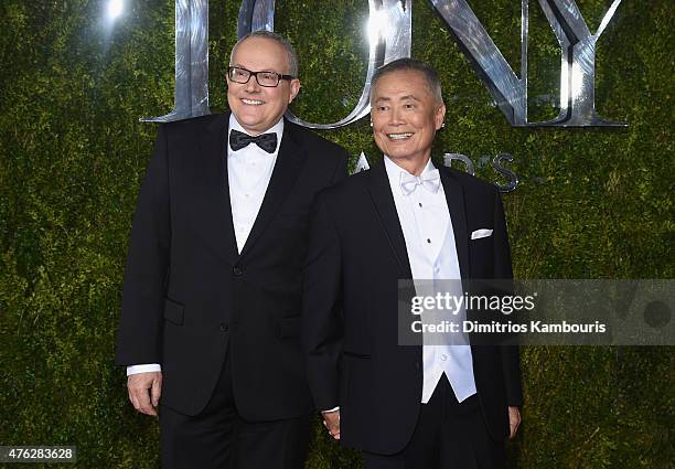 Actor George Takei and Brad Takei attend the 2015 Tony Awards at Radio City Music Hall on June 7, 2015 in New York City.