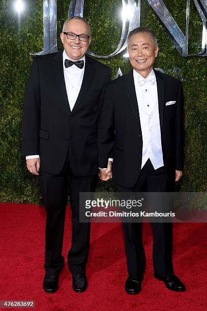 Actor George Takei and Brad Takei attend the 2015 Tony Awards at Radio City Music Hall on June 7, 2015 in New York City.