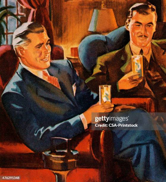 stockillustraties, clipart, cartoons en iconen met two men having drinks - cocktail corporate