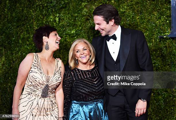 Actor Bradley Cooper poses with his mom, Gloria Campano , and his sister Holly Cooper at the 2015 Tony Awards at Radio City Music Hall on June 7,...