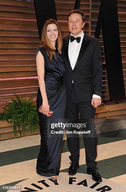 Talulah Riley and CEO of Tesla Motors Elon Musk attend the 2014 Vanity Fair Oscar Party hosted by Graydon Carter on March 2, 2014 in West Hollywood,...