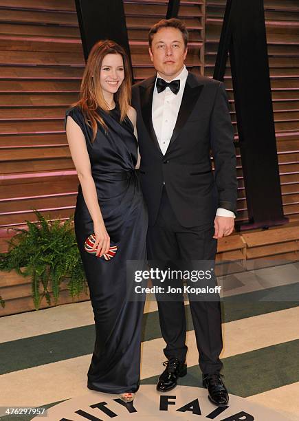Talulah Riley and CEO of Tesla Motors Elon Musk attend the 2014 Vanity Fair Oscar Party hosted by Graydon Carter on March 2, 2014 in West Hollywood,...