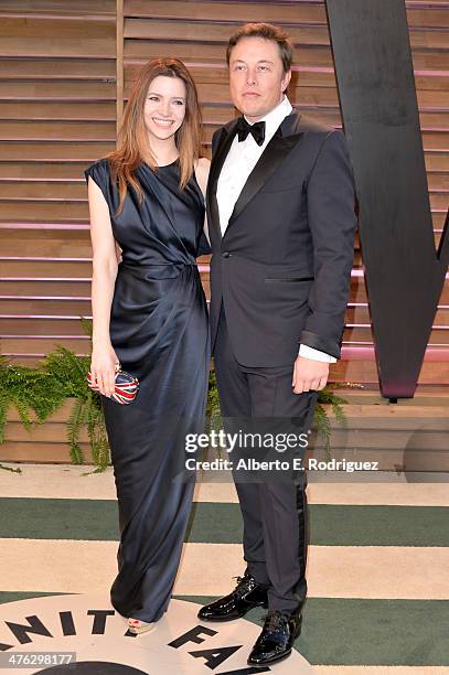 Actress Talulah Riley and CEO of Tesla Motors Elon Musk attend the 2014 Vanity Fair Oscar Party hosted by Graydon Carter on March 2, 2014 in West...