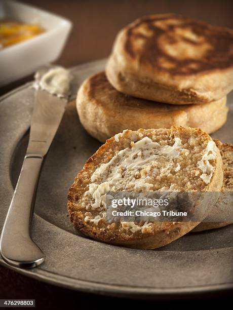 The English muffin is a direct descendant of the crumpet, a yeast-raised, griddle-crisped pancake.