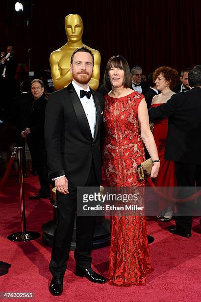 Actor Michael Fassbender and mother Adele attend the Oscars held at Hollywood & Highland Center on March 2, 2014 in Hollywood, California.