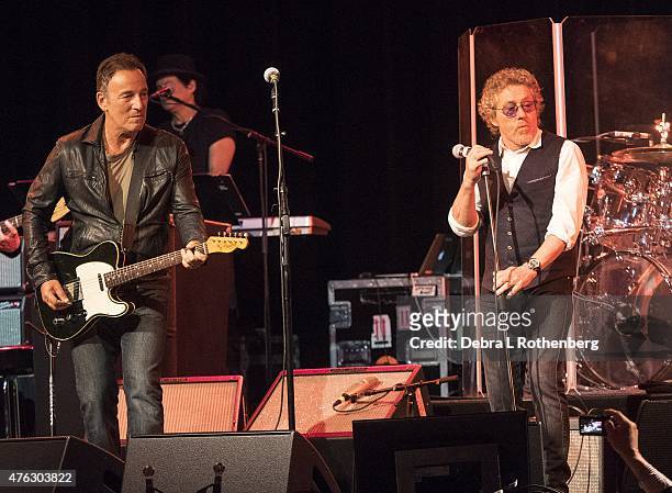 Bruce Springsteen, and Roger Daltrey perform onstage at the 11th Annual MusiCares Map Fund Benefit Concert at Best Buy Theater on May 28, 2015 in New...