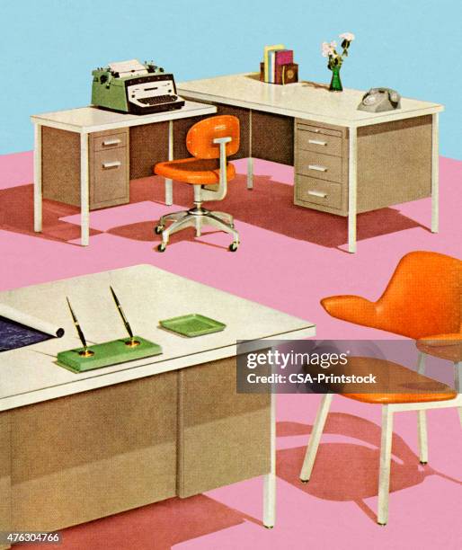 empty midcentury office - file clerk stock illustrations