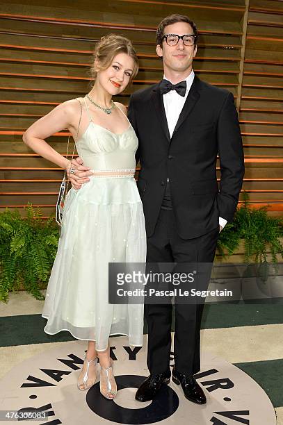 Actors Joanna Newsom and Andy Samberg attend the 2014 Vanity Fair Oscar Party hosted by Graydon Carter on March 2, 2014 in West Hollywood, California.